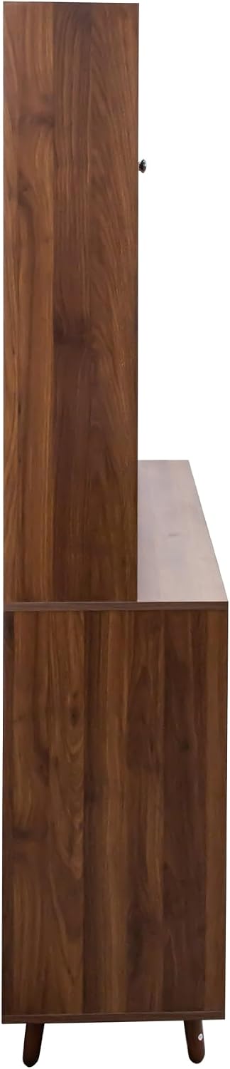 Ball & Cast 63' Large Kitchen Hutch Cabinet with Multi-Layer Shelves and 4 Doors & Drawers,Freestanding Pantry Storage Cupboard with Microwave Shelf,for Kitchen,Apartment,Livingroom,Walnut