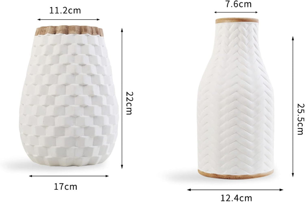 White Vase Set of 2, Ceramic Vase for Pampas Grass, Flower Vase for Living Room Bedroom Home Decor Accessories,White