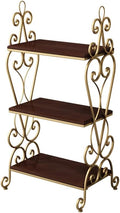 3-Tier Plant Shelf for Indoor,Rustic Wood Bookcase Shelf with Metal Frame,Rustic Storage Rack with Open Shelves for Living Room Bedroom and Balcony (Gold Frame+ Brown Shelf)