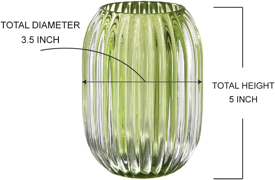 Serene Spaces Living Green Optical Glass Votive Holder, Perfect for Weddings and Home Décor, 5' Tall and 3.5' Diameter, Set of 12
