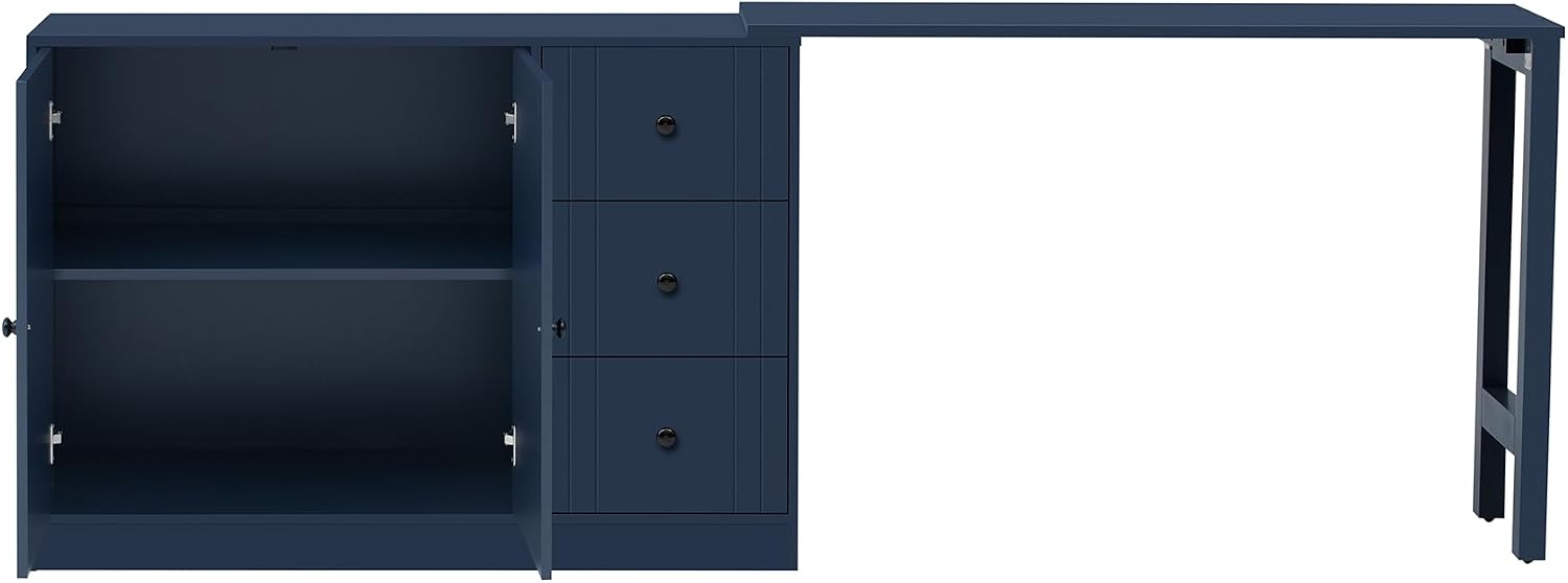 90' Extendable Freestanding Storage Cabinet, Kitchen Storage Bakers Rack with Adjustable Shelf, Utility Food Cupboard with Silent Drawers for Kitchen and Living Room, Navy Blue