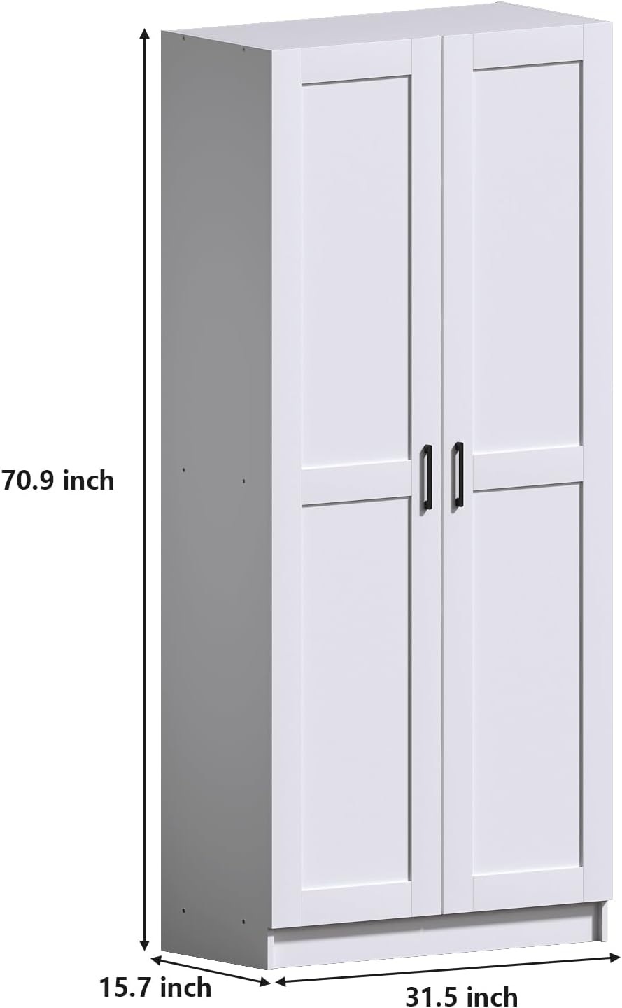 White Tall Kitchen Pantry Cabinet Organizers and Storage with Doors and Adjustable Shelves，Wood Large Gabinetes Para Cocina Office Bookshelf for Laundry Room Cabinets (31.5'W*15.7'D*71'H)