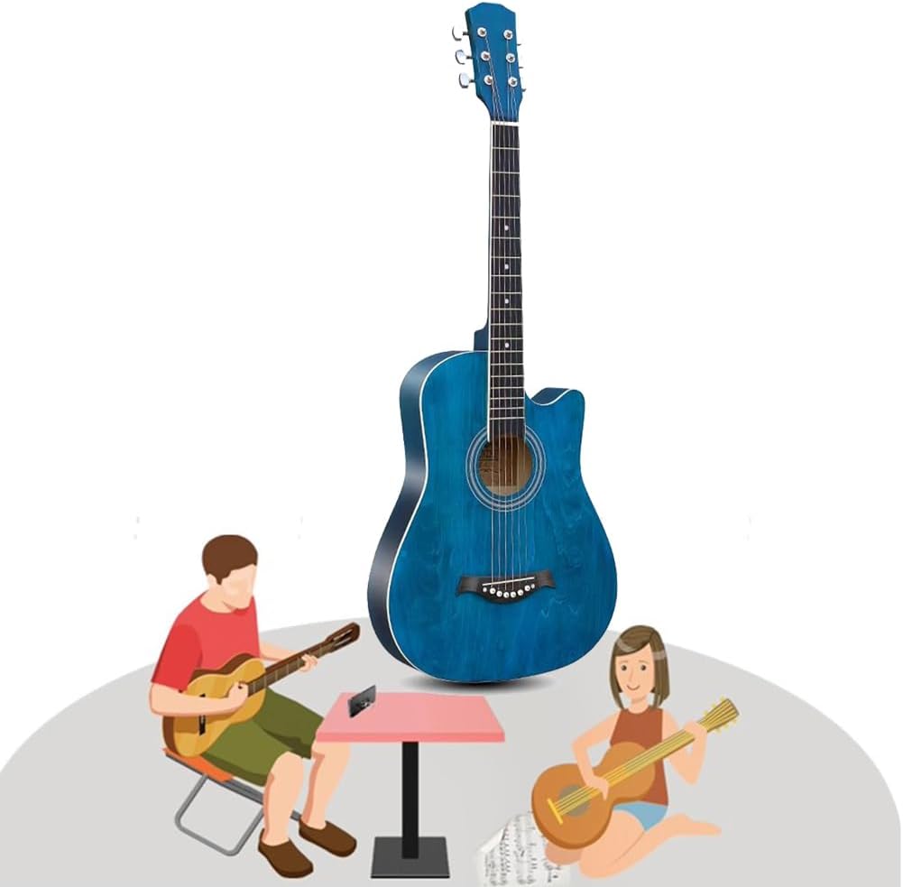 Acoustic Guitar Bundle, Beginners Adults Teens Acoustic Guitar, with Built-In Pickups, Upgraded Starter Kit,Blue 1,38in