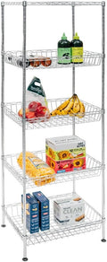 SI Shelving Inc. 14' d x 18' w x 60' h 5-Tier Chrome Wire Basket Shelving, Everyday Shelving, Weight Capacity 65 lbs Per Shelf