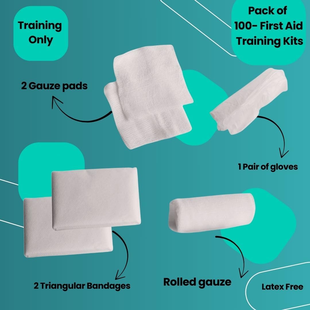 First Aid Training Kit w/Roller Gauze w. Gauze Pads and Triangular Bandages and Gloves 100-Pack MCR Medical