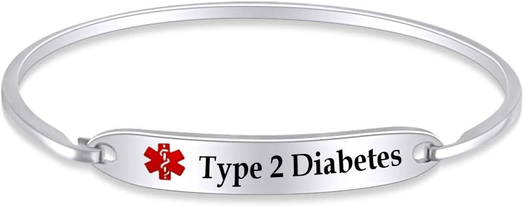 AFFY Customizable Engraving Medical Alert ID Bracelet Men Women Personalized 925 Sterling Silver Bangle Beacelet 7.5 Inch