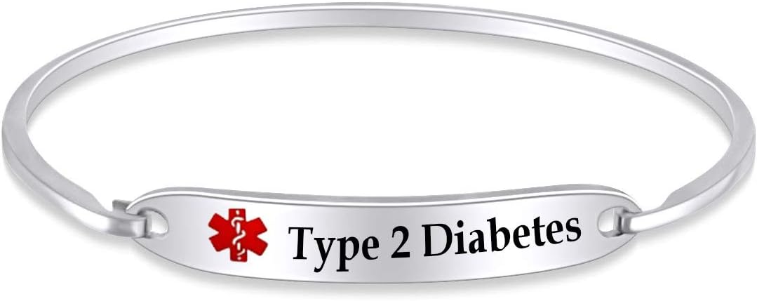 AFFY Customizable Engraving Medical Alert ID Bracelet Men Women Personalized 925 Sterling Silver Bangle Beacelet 7.5 Inch