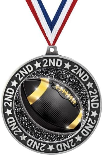 Crown Awards 2.75' 2nd Place Football Shadow Medal Award, Silver Trophy Medal Prime