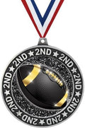Crown Awards 2.75' 2nd Place Football Shadow Medal Award, Silver Trophy Medal Prime