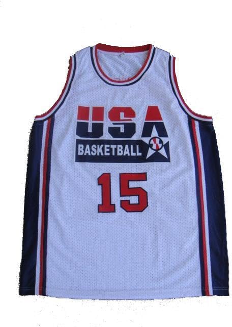 Larry Johnson Signed USA GOLD MEDAL Olympic WHITE Jersey JSA - Autographed Olympic Jerseys