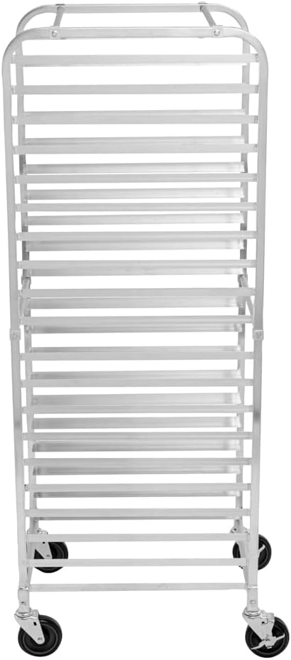 Restaurantware Kitchen Tek 26 x 20.25 x 69.5 Inch Bun Pan Rack 1 Endload Sheet Pan Rack - Full-Height 2 Locking & 2 Non-locking Casters Silver Aluminum Bun Pan Rack With Wheels Holds 20 Pans