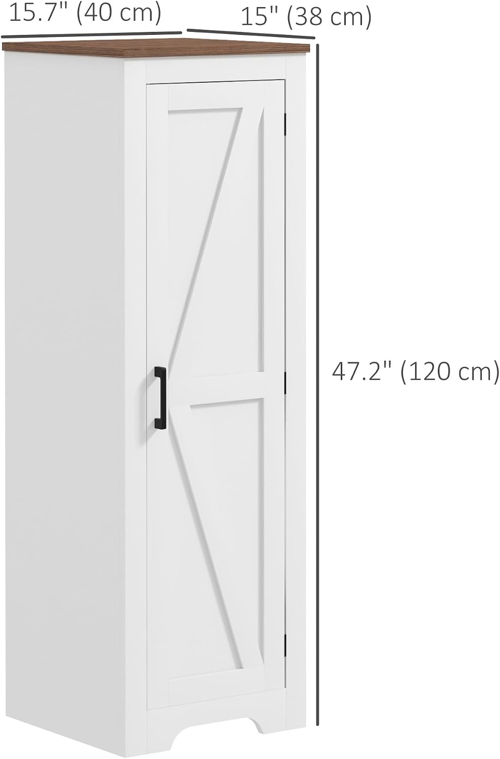 HOMCOM Farmhouse Storage Cabinet with Adjustable Shelf, Single Barn Door Small Bathroom Storage Cabinet for Living Room, Floor Pantry Cabinet, White