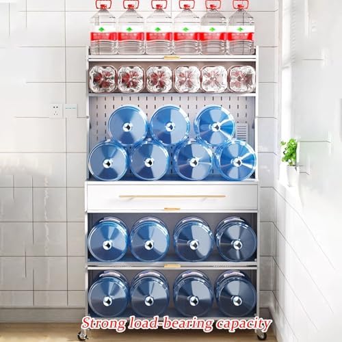 5-Tier Rolling Baker's Rack with Storage - Kitchen Microwave Stand on Wheels, Flip Door Cabinets, Pegboard, Tall Pantry Cabinet with Drawer, Black, 80cm/31.4in