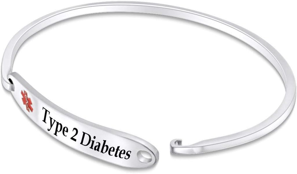 AFFY Customizable Engraving Medical Alert ID Bracelet Men Women Personalized 925 Sterling Silver Bangle Beacelet 7.5 Inch
