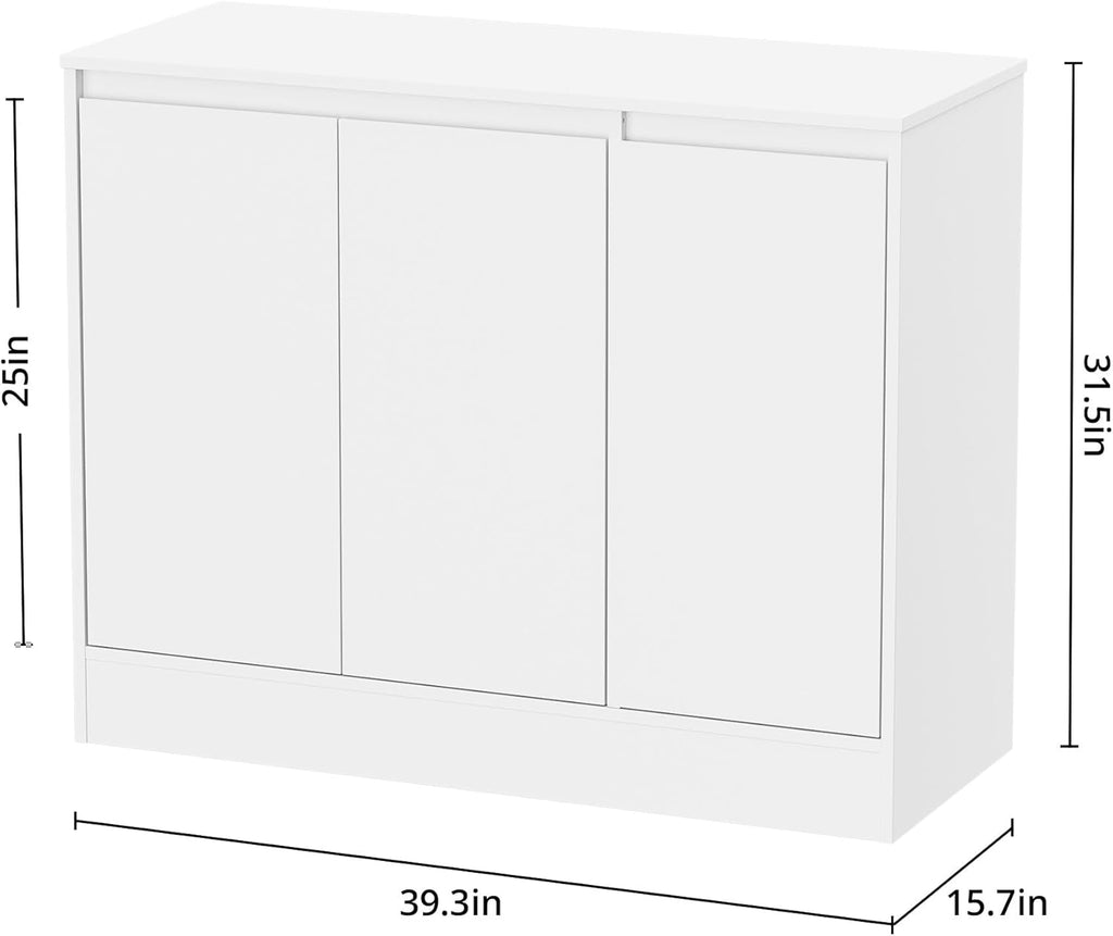 Housoul Buffet Cabinet with Storage, Coffee Bar Cabinet with 3 Doors and Adjustable Shelf, Modern Kitchen Buffet Sideboard for Living Room, Kitchen, White