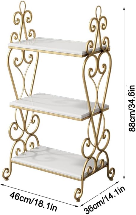 3-Tier Plant Shelf for Indoor,Rustic Wood Bookcase Shelf with Metal Frame,Rustic Storage Rack with Open Shelves for Living Room Bedroom and Balcony (Gold Frame+ White Shelf)