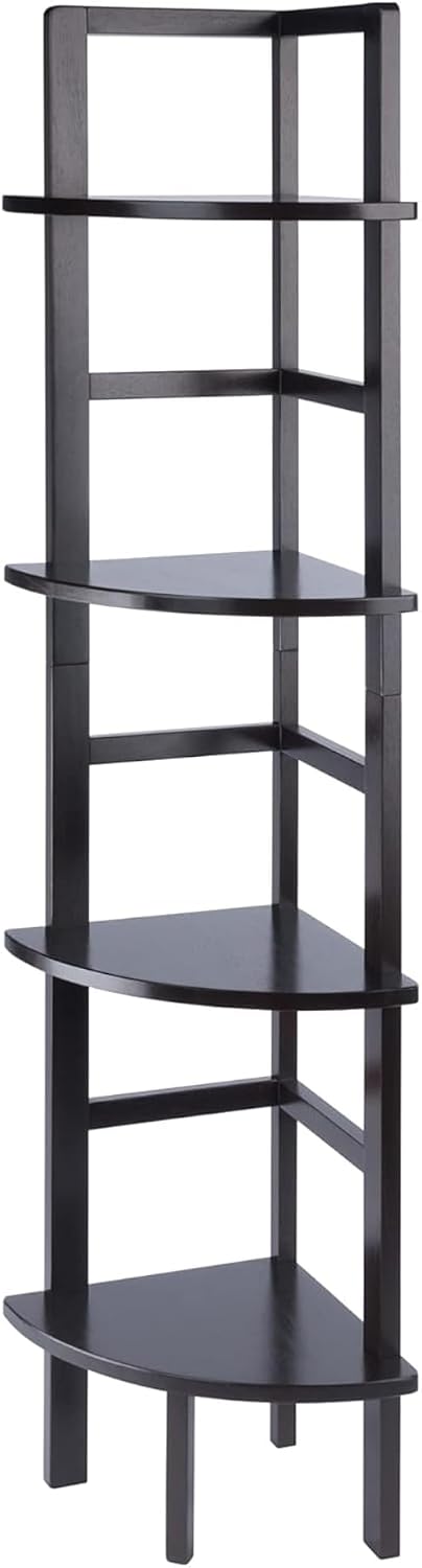 Aiden Corner Bakers Rack Coffee Finish Metal Frame Tri Level Storage Shelf for Kitchen Dining Living Room Display Space Saving Corner Organizer Modern Home Décor