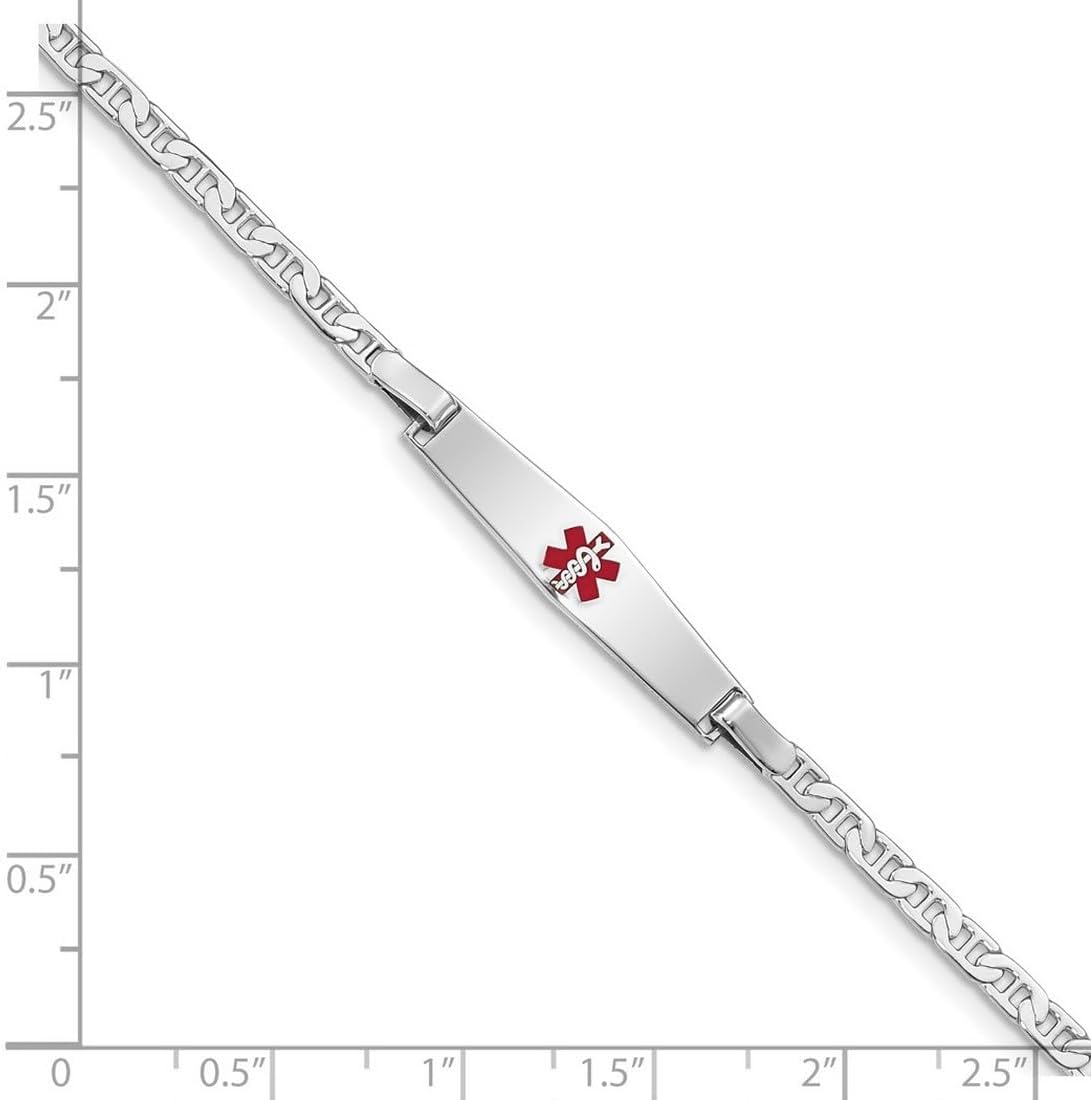 JewelryWeb 925 Sterling Silver Polished Medical ID Nautical Ship Mariner Anchor Link Bracelet Lobster Claw Identification Bracelet for Women