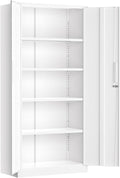 Greenvelly Metal Lockable Storage Cabinet, 72' Storage Cabinet with 2 Doors and 4 Adjustable Shelves for Office, Home, Garage, Pantry (Assembly Required, White)