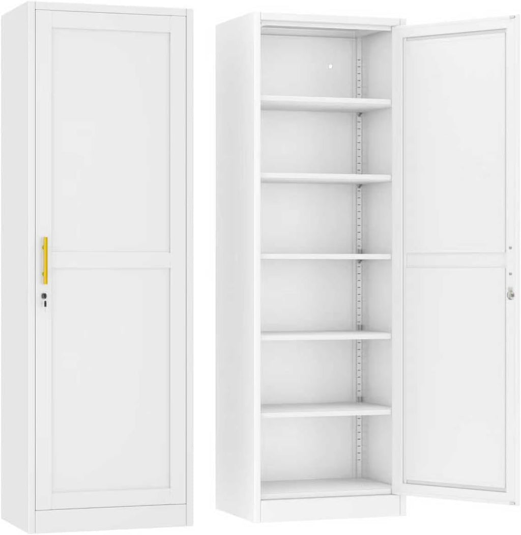 Ckzbx Metal Locker Tall Narrow Storage Cabinet, 67' H Locking Tool File Cabinets Snack Locker Organizer for School Classroom,Bedroom,Gym Home Office,Entryway and Hallway (20' W 1Door White)