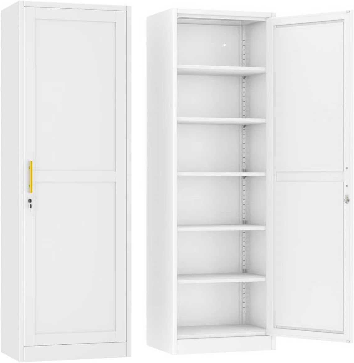 Ckzbx Metal Locker Tall Narrow Storage Cabinet, 67' H Locking Tool File Cabinets Snack Locker Organizer for School Classroom,Bedroom,Gym Home Office,Entryway and Hallway (20' W 1Door White)