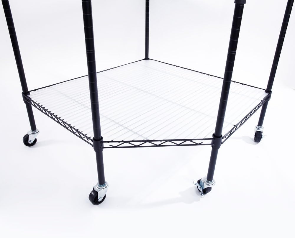 6-Layer Wire Corner Storage Shelves on Wheels, Metal Wire Shelving Unit for Home, Kitchen, Shop, Pantry, Restaurant Durable Steel Rack with Plastic Coating for Your Accessories, Tools Black