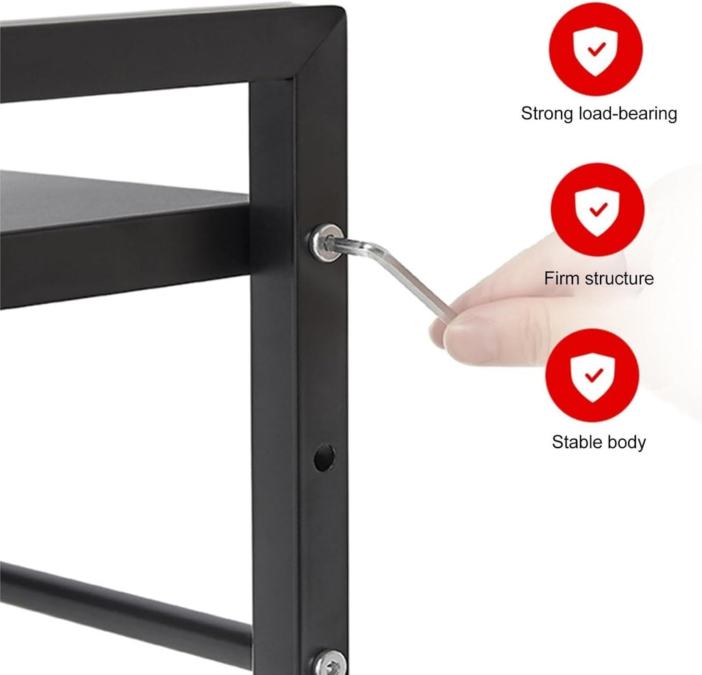 Microwave Oven Rack,Adjustable Kitchen Baker's Rack - Expandable Microwave Shelf & Modern Countertop Organizer for Rice Cookers, Kitchen Storage Solutions & Utensil Holder (Black)