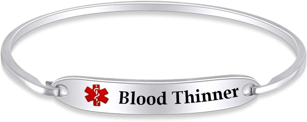 AFFY Customizable Engraving Medical Alert ID Bracelet Men Women Personalized 925 Sterling Silver Bangle Beacelet 7.5 Inch