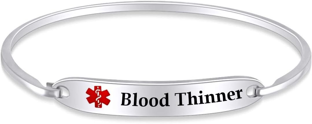 AFFY Customizable Engraving Medical Alert ID Bracelet Men Women Personalized 925 Sterling Silver Bangle Beacelet 7.5 Inch