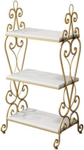 3-Tier Plant Shelf for Indoor,Rustic Wood Bookcase Shelf with Metal Frame,Rustic Storage Rack with Open Shelves for Living Room Bedroom and Balcony (Gold Frame+ White Shelf)