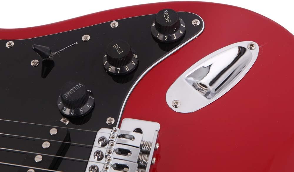 ST Style Electric Guitar with 20W Amplifier, Red with Black Pickguard - Full Size Right Handed Beginner Guitar Bundle with Gig Bag, Strap, Picks - Basswood Body & Maple Neck for Professional Sound