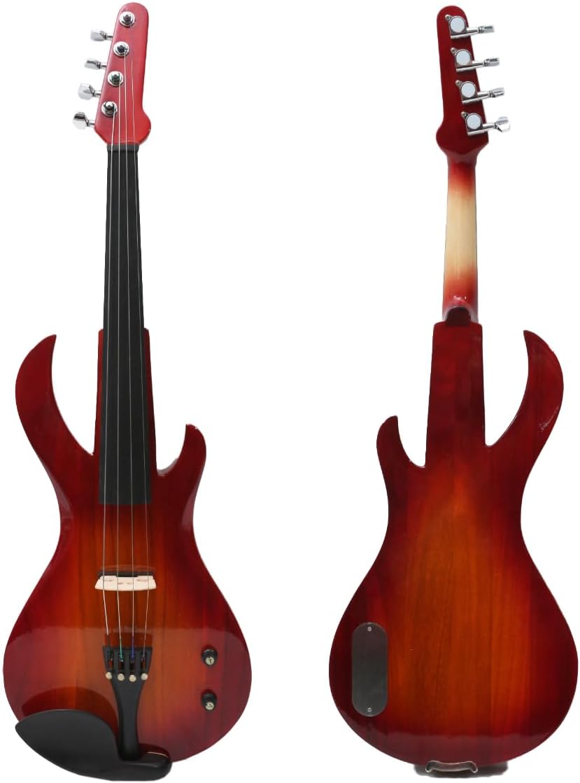 electric Viola 16 inch guitar-shaped Viola Solid Wood Body Ebony Fittings with case Bag, viola Bow, Rosin for Adults&Beginner&Students (Red)