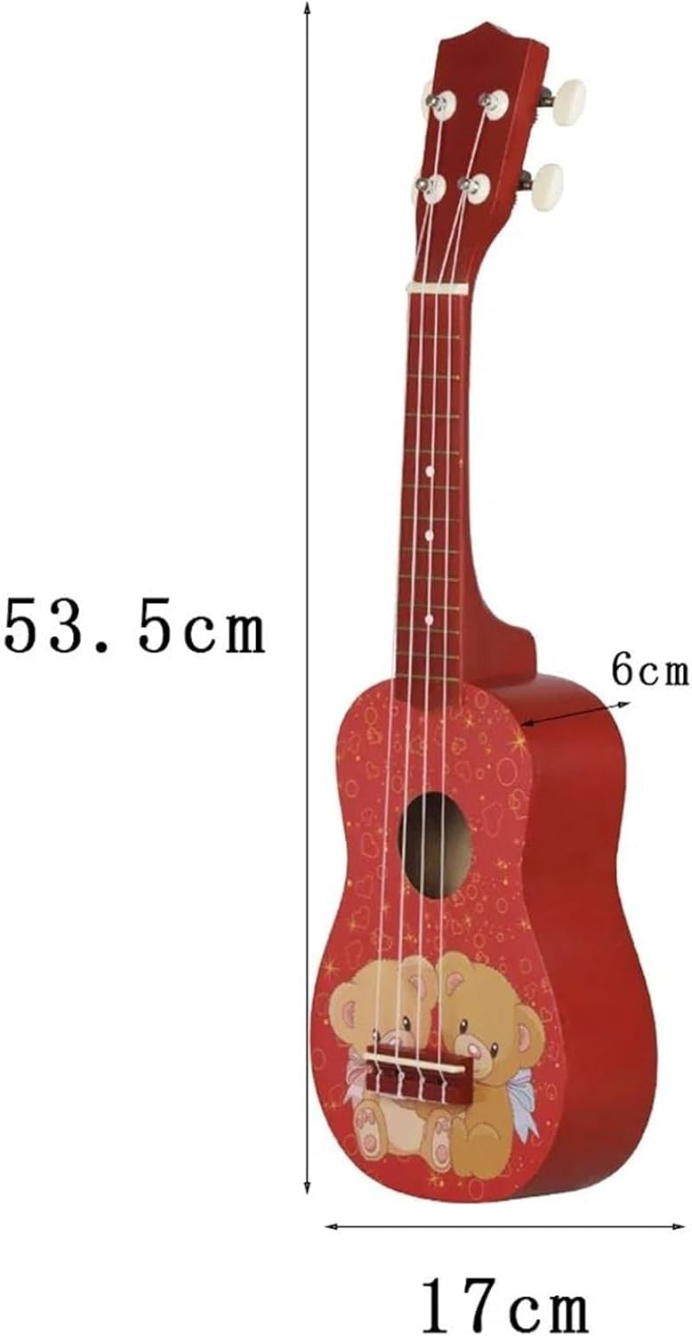 21Inch Ukulele Hawaiian Guitar Cartoon Fruit Ukulele Beginner Mini Guitar Stringed Musical Instruments Gift Ukulele Bundle Kit(PInk Bear)