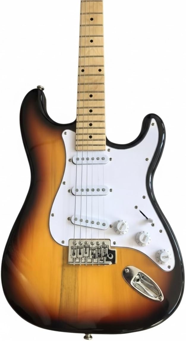 Electric Guitar 39 Inch Full Size Single Coil Pickups Solid Wood Body Tremolo for Beginner(Vintage Sunburst)