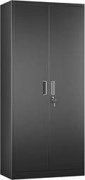 Metal Garage Storage Cabinet, Lockable Steel Storage Cabinet with 4 Adjustable Shelves for Garage, Office, Home, Assembly Required, Black, 15.75' D × 31.50' W × 70.87' H