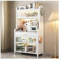 Kitchen Floor Cupboard Tall Storage Cabinet with Flip Doors Adjustable Shelves Kitchen Storage Sideboard with Countertop Free Standing，Tall Black Kitchen Baker's Rack - 5-Tier Storage with A