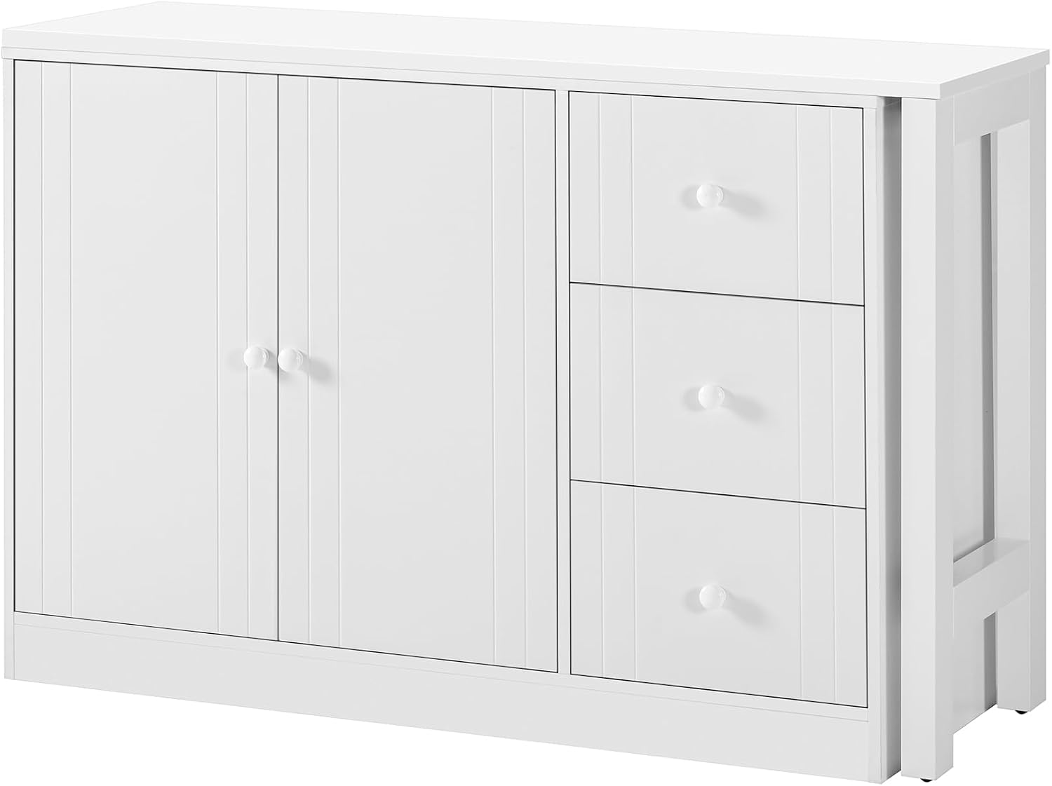 90' Extendable Freestanding Storage Cabinet, Kitchen Storage Bakers Rack with Adjustable Shelf, Utility Food Cupboard with Silent Drawers for Kitchen and Living Room, White