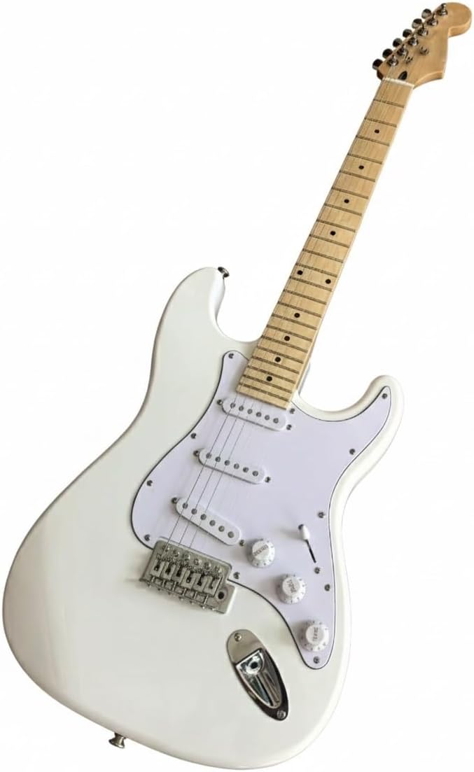 Electric Guitar 39 Inch Full Size Single Coil Pickups Solid Wood Body Tremolo for Beginner(Olympic White)