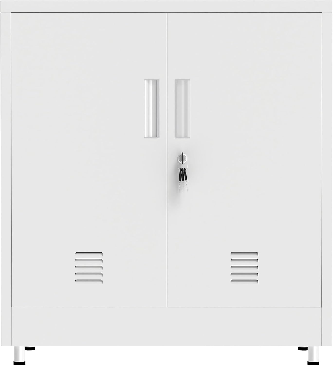 Metal Storage Cabinet with Locking Doors and Adjustable Shelf, Small Lockable Sideboard Buffet Cabinet for Home, Office, Entryway, Hallway, Living Room, Kitchen and Dining Room, White