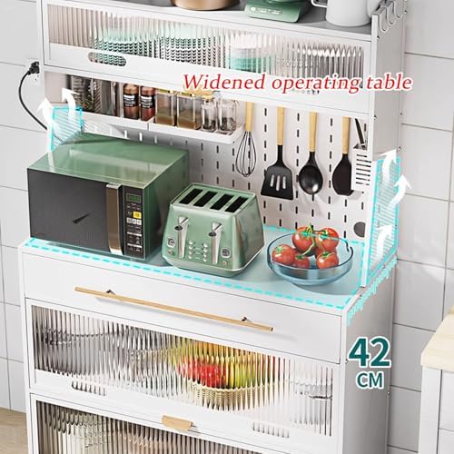 5-Tier Rolling Baker's Rack with Storage, Microwave Stand on Wheels, Flip Door Cabinets & Pegboard, Tall Kitchen Pantry Cabinet with Drawer, Black (31.4 in)