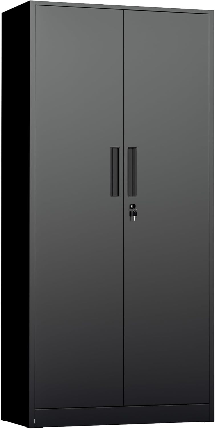 INTERGREAT Metal Storage Cabinet with Lock, 72' H Lockable Metal Storage Cabinet with Locking Doors, Steel Storage Lockers with Adjustable Shelves for Office, Home, Garage, Gym, School (Black)