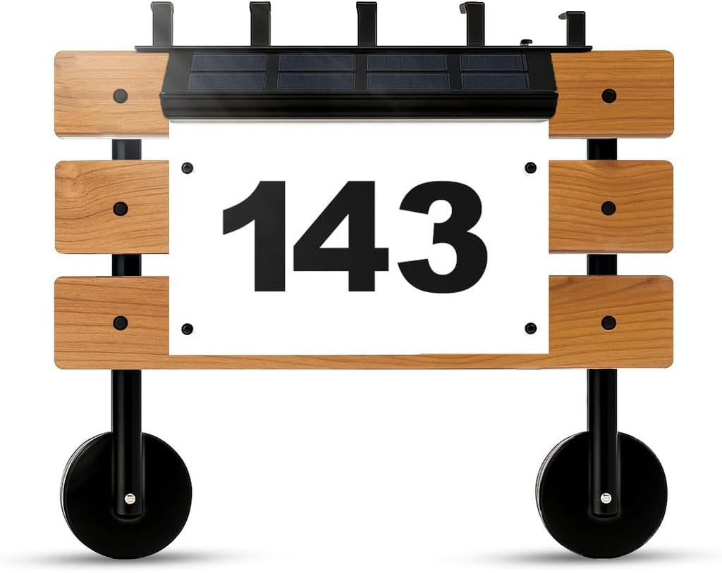 – Outdoor Delivery Stand with House Numbers and Solar Light – Teak Wood and Steel – Decorative Porch Package Holder – 400 lbs Capacity – Warm & Cool Auto LED