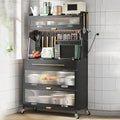 5-Tier Rolling Baker's Rack with Storage - Kitchen Microwave Stand on Wheels, Flip Door Cabinets, Pegboard, Tall Pantry Cabinet with Drawer, Black, 80cm/31.4in