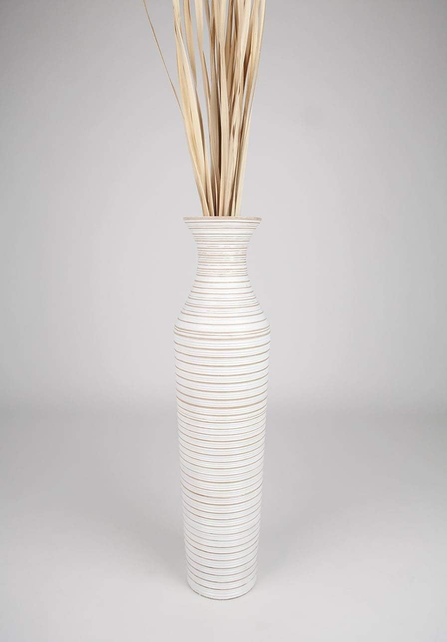 Leewadee Large White Home Decor Floor Vase - Wooden 26 inch Tall Farmhouse Decor Flower Holder for Fake Plant and Pampas Grass