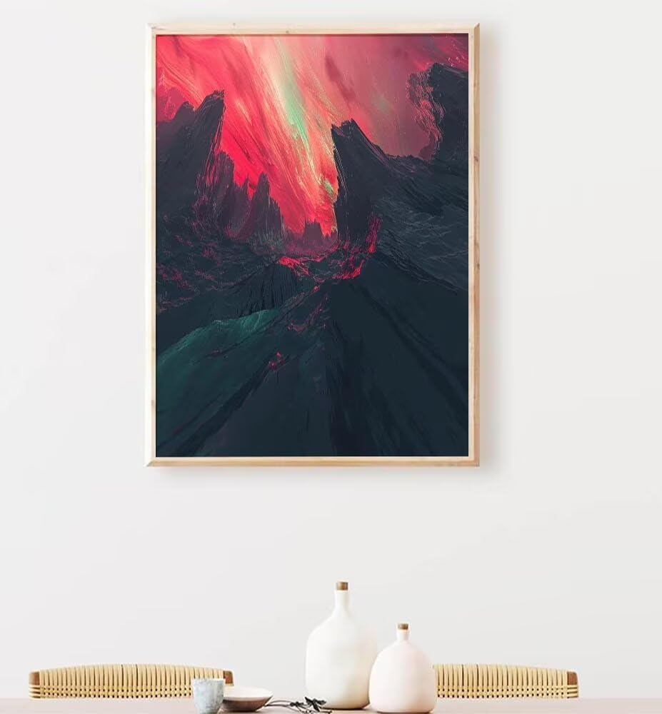 Paint by Numbers Kit for Beginner Mountain Art Kit Adult Paint by Number on Canvas Red DIY Acrylic Watercolor Oil Painting for Home Decor Gift 40x53 inch Model YEYUMEOZ5-W