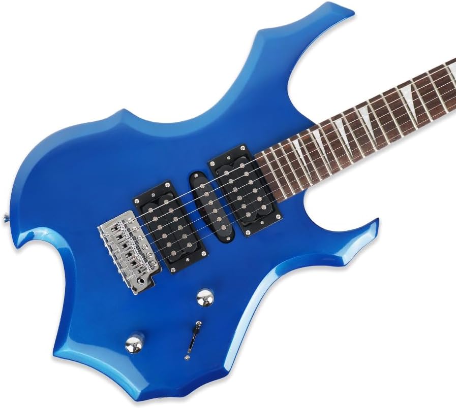 Fojill Heavy Metal Cool Electric Guitar Kit Set Beginner Starter Combo Package Bundle Battery Power Bluetooth 10W Amplifier Amp Accessory Gig Bag,Picks, Cable,Strap,Strings(FCGK-60, Metallic Blue)