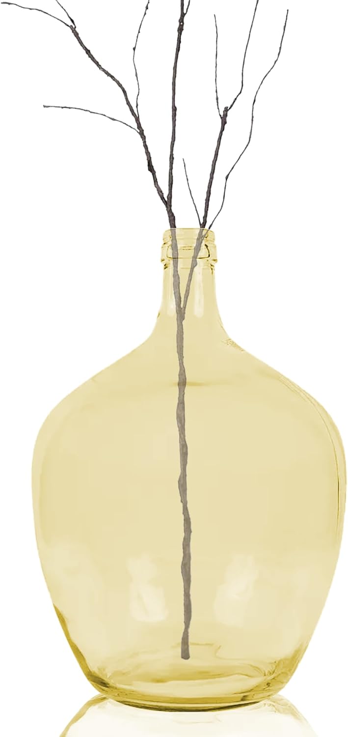 21' Extra Large Glass Floor Vase for Tall Pampas Grass, Golden Clear Big Glass Vases for Tall Branches Plant, Heavy Duty Round Balloon Vase for Living Room Home Decor