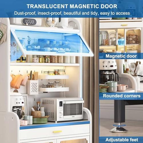 Modern Console Table Rectangular Base Wall Spaces Side Hallway Entryway，White Baker's Rack with Drawer and Adjustable Shelf 5 Tier Kitchen Storage Cabinet for Microwave O