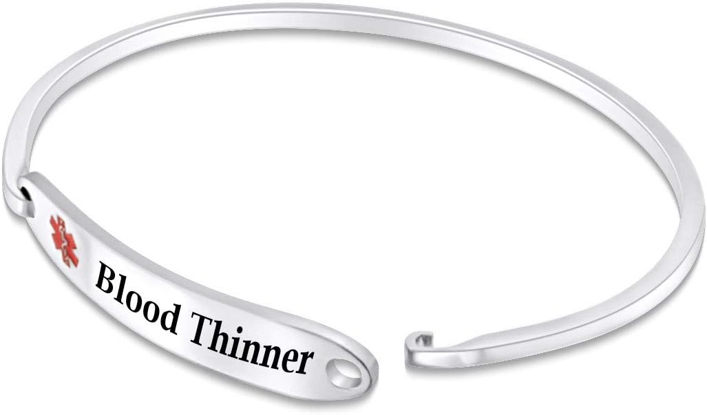 AFFY Customizable Engraving Medical Alert ID Bracelet Men Women Personalized 925 Sterling Silver Bangle Beacelet 7.5 Inch