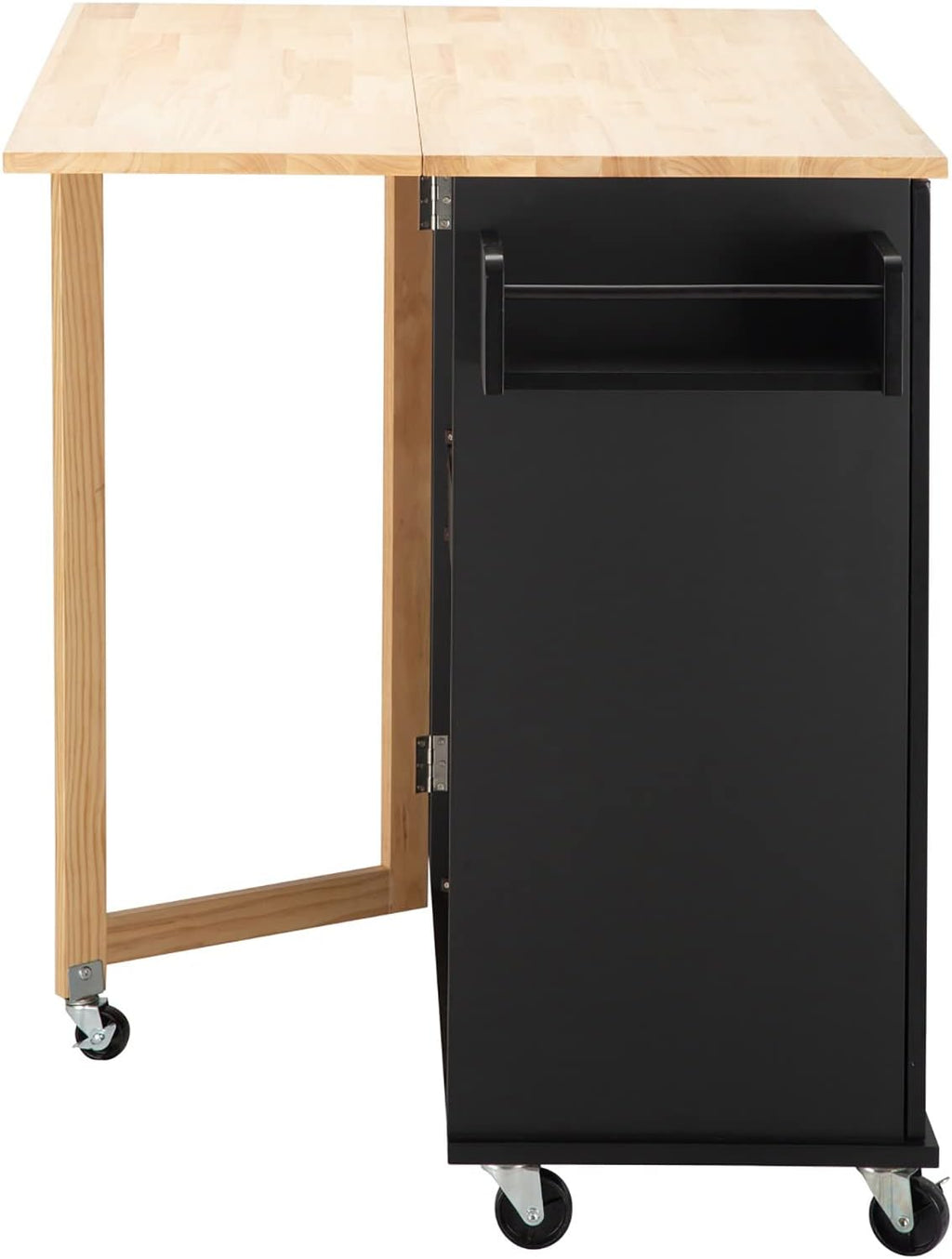Kitchen Island with Extensible Rubber Wood Table Top Kitchen Bar Serving Cart Mobile Microwave Cart with Spice Rack and Handle Large Trolley Cart Kitchen Bakers Rack with Drawer and Storage Cabinet